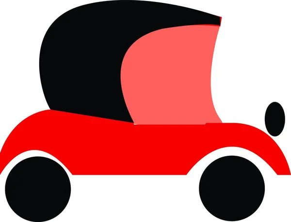 红色和黑色的老式汽车与可见的前大灯矢量彩色绘图或插图 — 图库矢量图片