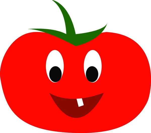 Eine Rote Tomate Lächelt Mit Ihrer Schiefen Zahnvektor Farbzeichnung Oder — Stockvektor
