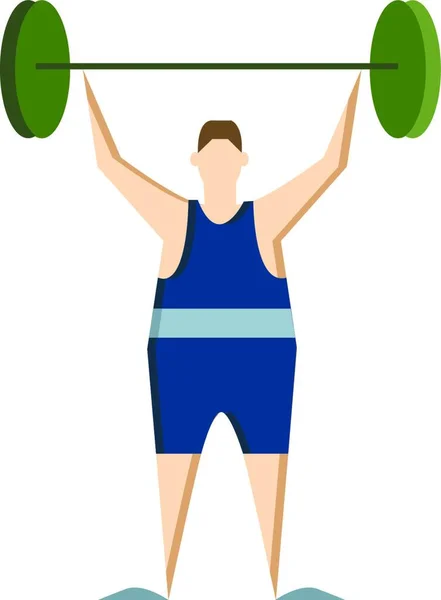 Ein Athletischer Mann Mit Blauem Trikot Hebt Schwere Gewichtsvektorfarbenzeichnung Oder — Stockvektor