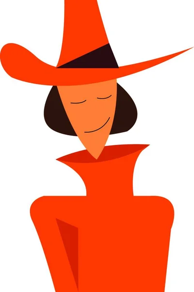 Una Giovane Donna Indossa Maglione Arancione Cappello Cowboy Battere Disegno — Vettoriale Stock