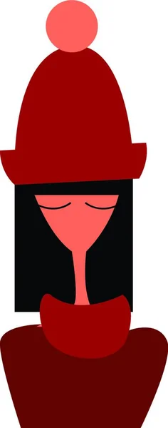 一个年轻女孩穿着时髦的红色温暖的冬衣矢量彩绘或插图 — 图库矢量图片