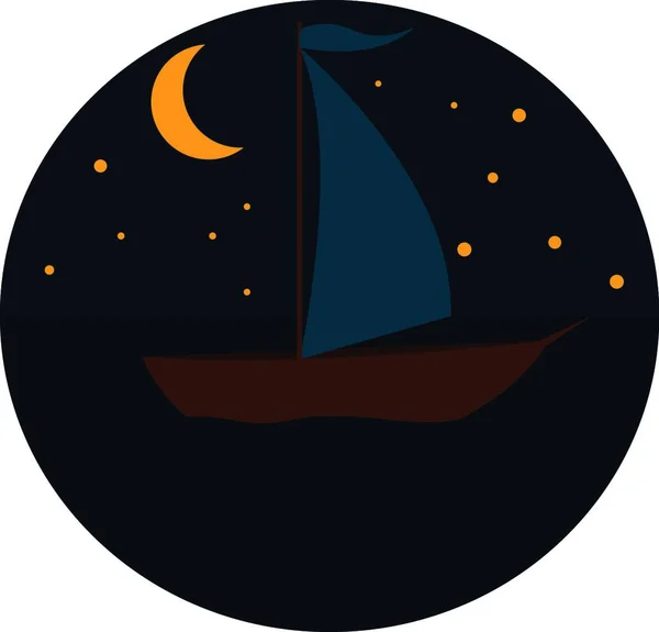 Barca Vela Nella Notte Illustrazione Stampa Vettore Sfondo Bianco — Vettoriale Stock
