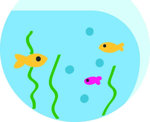 白い背景に3魚のイラストの色ベクトルを持つフィッシュボウル — ストックベクタ