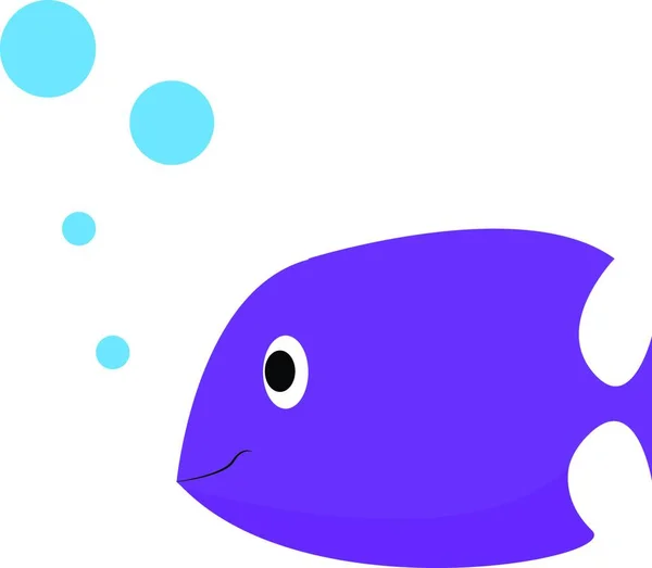 その口ベクトル色の描画またはイラストから来る青い水の泡と水紫色の魚の下 — ストックベクタ