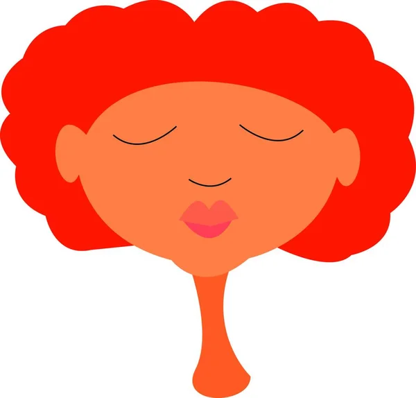 女の子のポートレートショートオレンジカーリーヘアピンクの唇と長いネックベクトルカラー描画またはイラスト — ストックベクタ