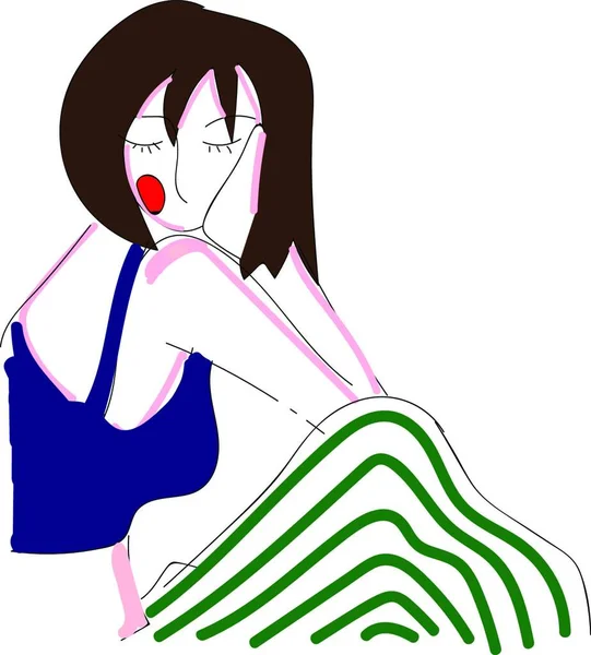 一个女孩的抽象肖像在白色和绿色条纹裤子和蓝色顶部向量例证在白色背景 — 图库矢量图片