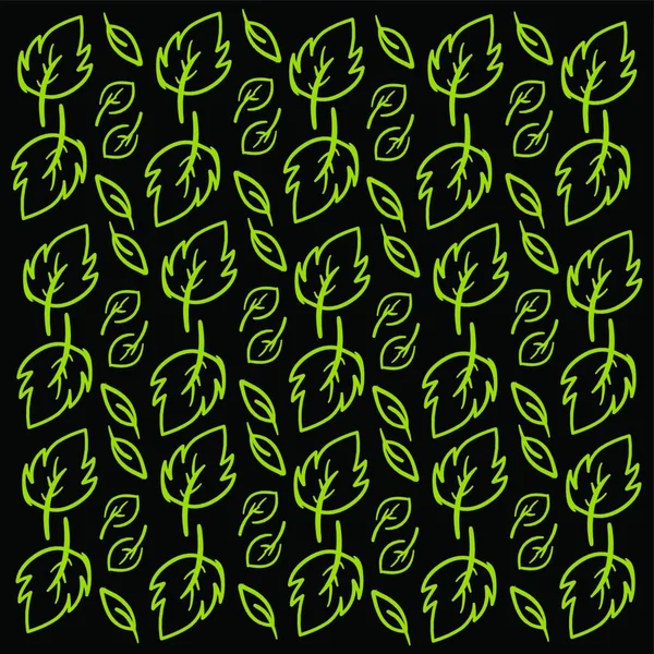 Зелене Листя Текстури Чорному Тлі Векторної Ілюстрації Білим Кадром — стоковий вектор