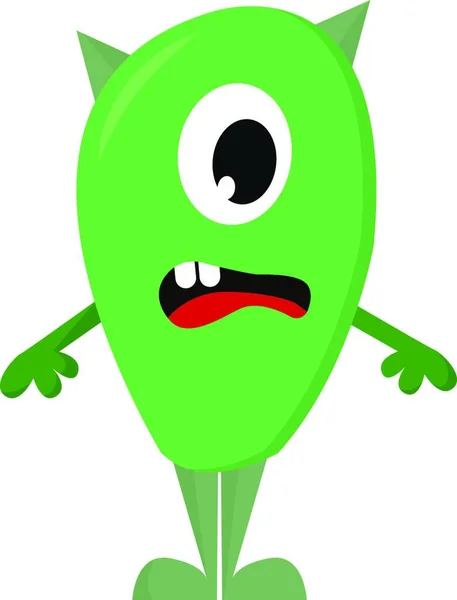 Verrast Lime Green One Eyed Monster Vector Illustratie Witte Achtergrond — Stockvector