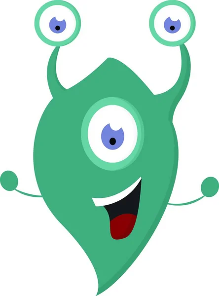 愉快的绿松石怪物与三眼睛向量例证在白色背景 — 图库矢量图片