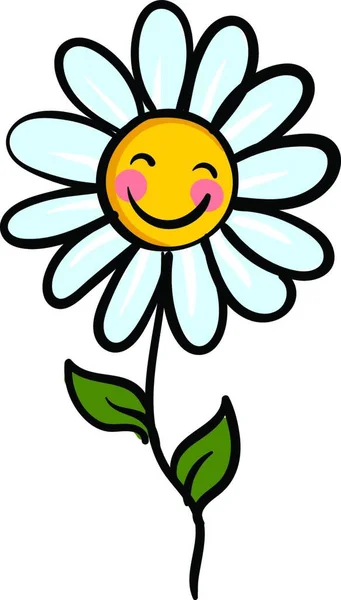 白い背景に緑の葉ベクトルイラストと微笑むカモミールの花 — ストックベクタ