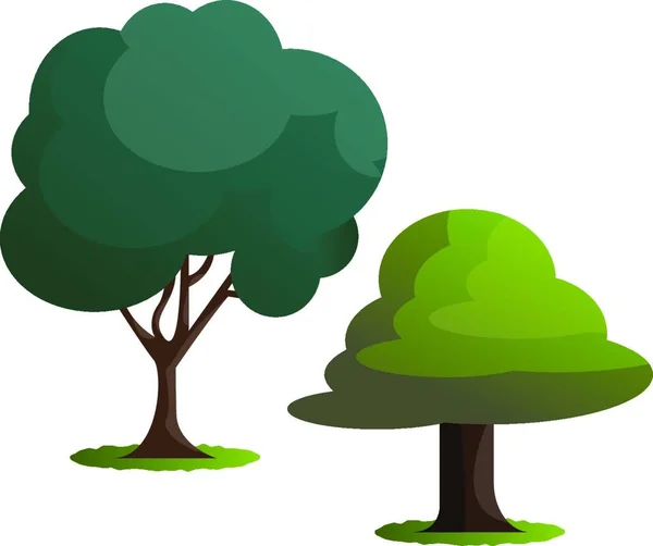 Paar Groene Bomen Vector Illustratie Witte Achtergrond — Stockvector