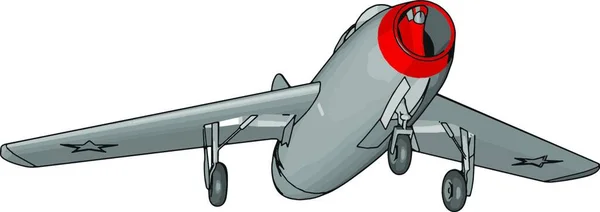 白い背景に3つの着陸車輪と赤い鼻の Vectore イラストを持つ灰色のジェット機 — ストックベクタ