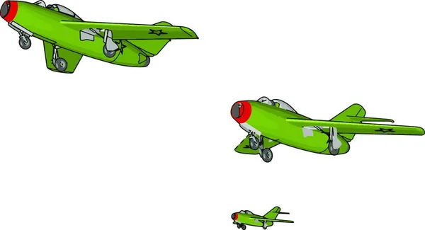 Tre Jet Dell Aeronautica Militare Verde Illustrazione Vettoriale Sfondo Bianco — Vettoriale Stock