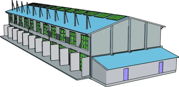 Grande Grange Métallique Moderne Bleue Grise Avec Fermeture Ouverte Illustration — Image vectorielle