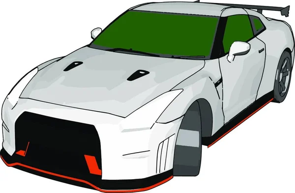 Carro Corrida Branco Com Janelas Verdes Detalhes Laranja Ilustração Vetor — Vetor de Stock