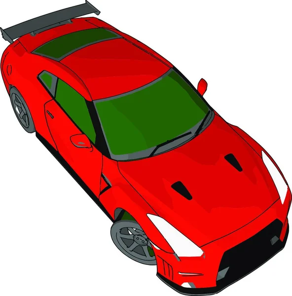 Красный Гоночный Автомобиль Зелеными Окнами Черными Деталями Серый Задний Спойлер — стоковый вектор