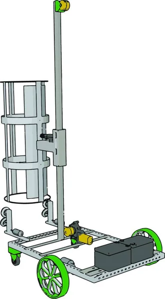 白い背景に緑の車輪のベクトルイラストとシンプルなバスケットリフト建設車両 — ストックベクタ