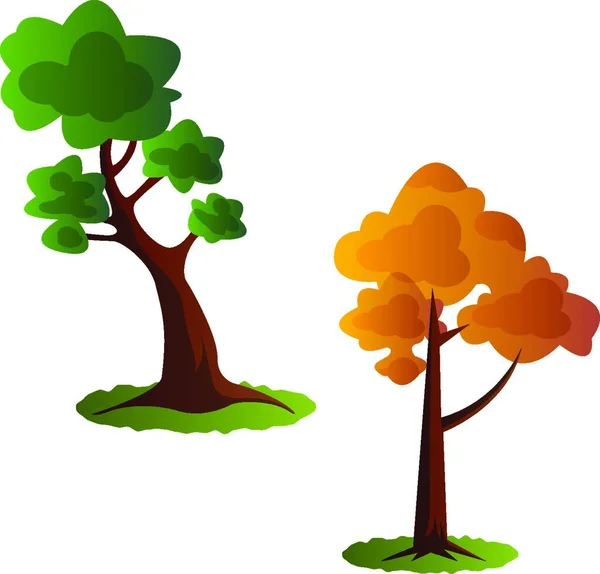 Dois Outono Árvore Vetor Ilustração Fundo Branco — Vetor de Stock