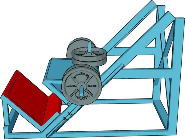 白の背景に青と赤の重量リフティングマシンの3D ベクトルイラスト — ストックベクタ