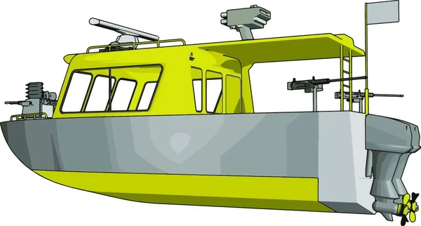 Vektorillustration Auf Weißem Hintergrund Eines Grau Gelben Militärbootes — Stockvektor