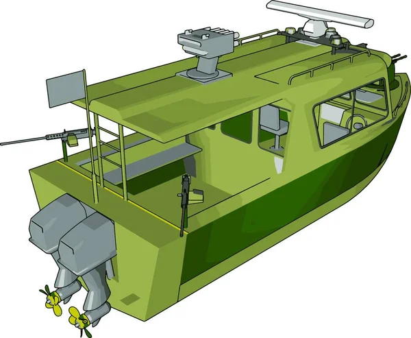 Ilustração Vetorial Fundo Branco Barco Militar Verde — Vetor de Stock