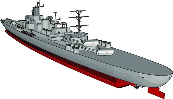 Vector Illustratie Van Een Lange Rode Grijze Militaire Oorlog Schip — Stockvector