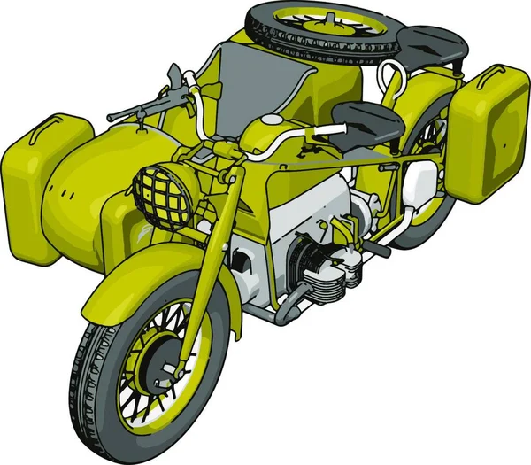 Vector Illustratie Witte Achtergrond Van Een Militaire Motorfiets Met Zijspan — Stockvector