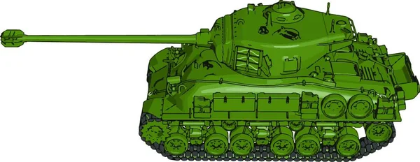 緑の軍用戦車の白い背景に3D ベクトルイラスト — ストックベクタ