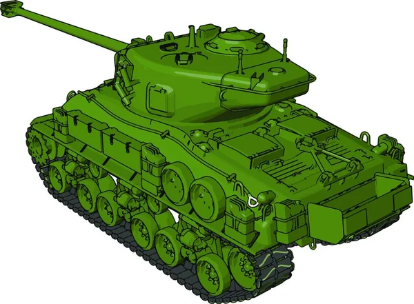 緑の軍用戦車の白い背景に3D ベクトルイラスト — ストックベクタ
