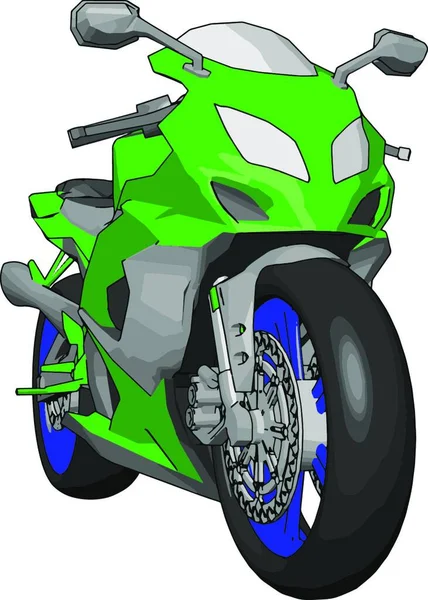 Illustration Vectorielle Sur Fond Blanc Une Moto Grise Bleue Verte — Image vectorielle