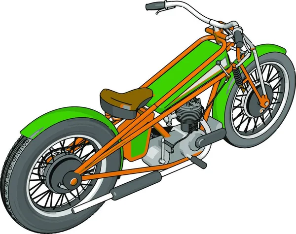 Vektor Illustration Eines Grünen Und Gelben Vintage Chopper Motorrad Weißer — Stockvektor