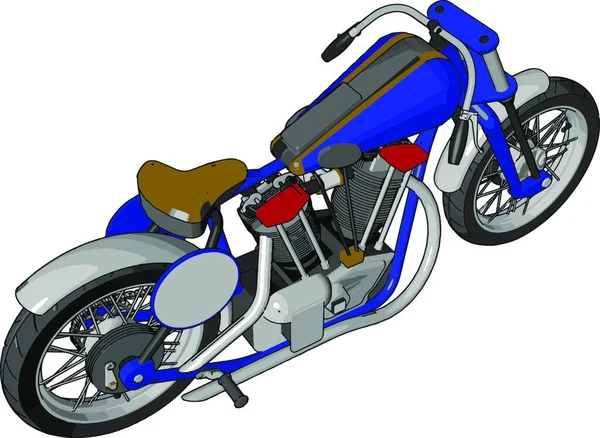 Blå Vintage Chopper Motorcykel Vektor Illustration Vit Bakgrund — Stock vektor