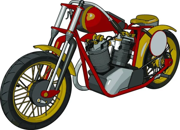 白の背景に赤と黄色のヴィンテージチョッパーオートバイのベクトルイラスト — ストックベクタ