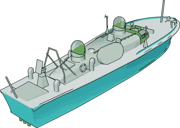 Einfache Vektor Illustration Eines Blauen Und Grauen Marineschiffes Weißer Baclground — Stockvektor