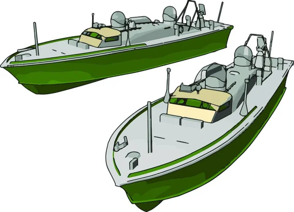 Ilustrace Dvou Zelených Vojenských Lodí Vektorová Ilustrace Bílém Pozadí — Stockový vektor