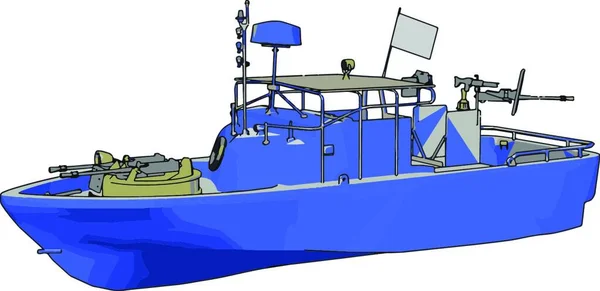 Ilustrasi Dari Gambar Vektor Kapal Tentara Biru Pada Latar Belakang - Stok Vektor