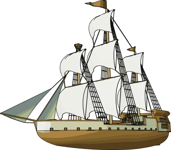 Simple Vector Illustration Old Sailing Ship White Backgorund — Stock Vector