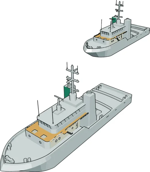 Vector Illustratie Van Twee Witte Marine Battle Schepen Witte Achtergrond — Stockvector