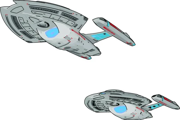 Фантастичний Вантажний Космічний Корабель Векторні Ілюстрації Білому Тлі — стоковий вектор