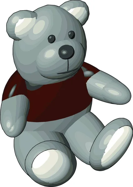 Grijze Teddybeer Rode Trui Vector Illustratie Witte Achtergrond — Stockvector