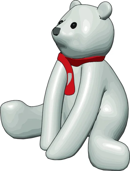 White Teddy Bear Red Scarf Vector Illustration White Background — Stock Vector