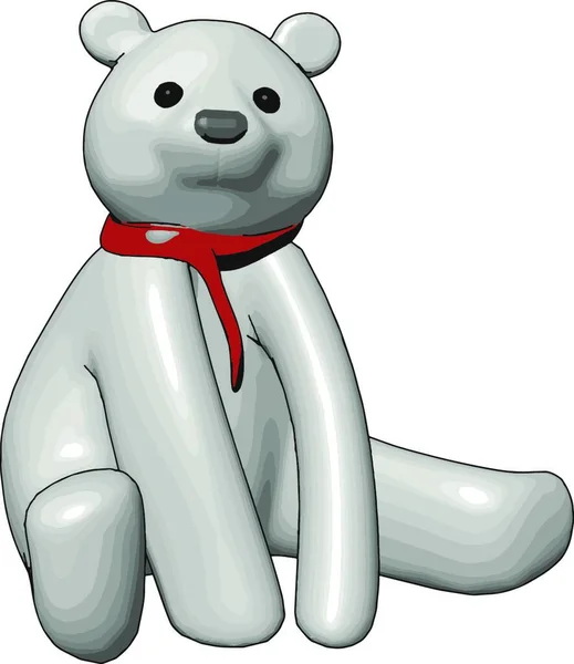 White Teddy Bear Red Scarf Vector Illustration White Background — Stock Vector