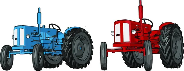 Blue Red Tractor Vector Illustration White Background — Stock Vector