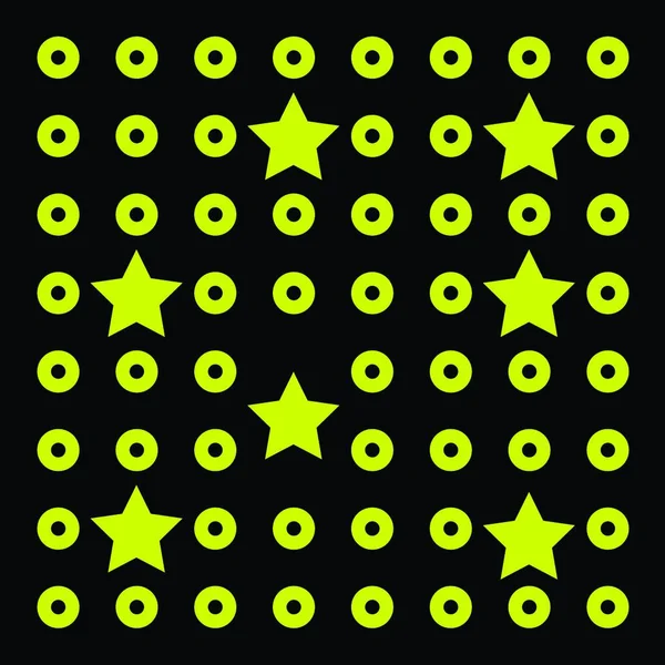 在黑色正方形矢量颜色绘制或插图上绘制的黄色圆圈和星星 — 图库矢量图片