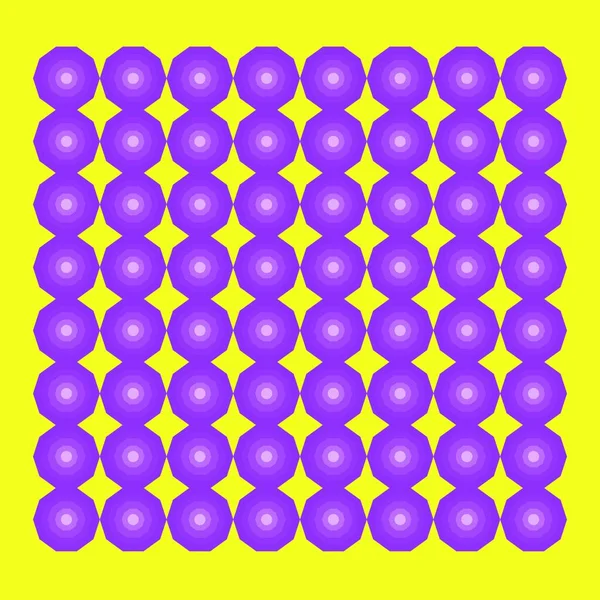 いくつかの紫色の Decagon 黄色のボックスベクトルのカラー描画またはイラストの上に連続的に配置された — ストックベクタ