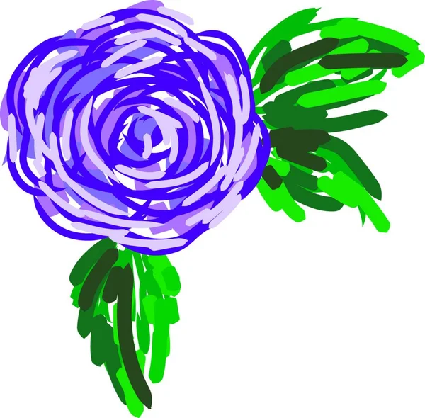 Dibujo Una Rosa Púrpura Con Hojas Verdes Alrededor Vector Dibujo — Vector de stock