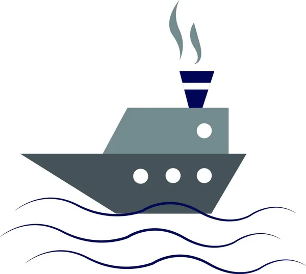 在水矢量彩绘或插图中航行的一艘灰色大船的烟囱里冒出浓烟的图像 — 图库矢量图片