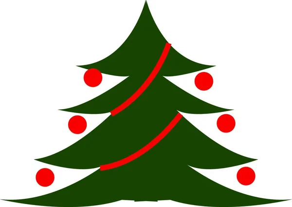 Рождественская Елка Украшенная Большими Красными Шариками Векторного Цвета Рисунок Иллюстрация — стоковый вектор