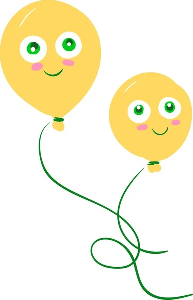 Twee Zwevende Gele Ballonnen Vector Kleur Illustratie — Stockvector