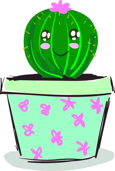 Happy Kaktus Med Rosa Blomma Vektor Eller Färg Illustration — Stock vektor